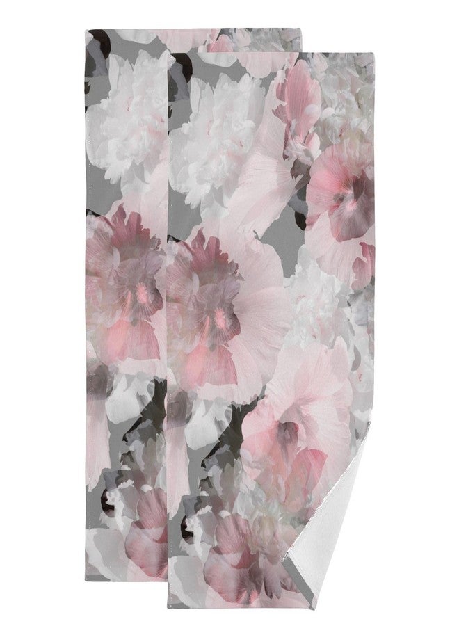 HATESAH 2 Pack Watercolor Pink Grey Floral Hand Towels for Bathroom,Soft Absorbent Spring Peony Blossom Gray Decorative Guest Face Bathroom Towels,Quick Dry Abstract Flower Kitchen Towels 14"x28" - Image 1